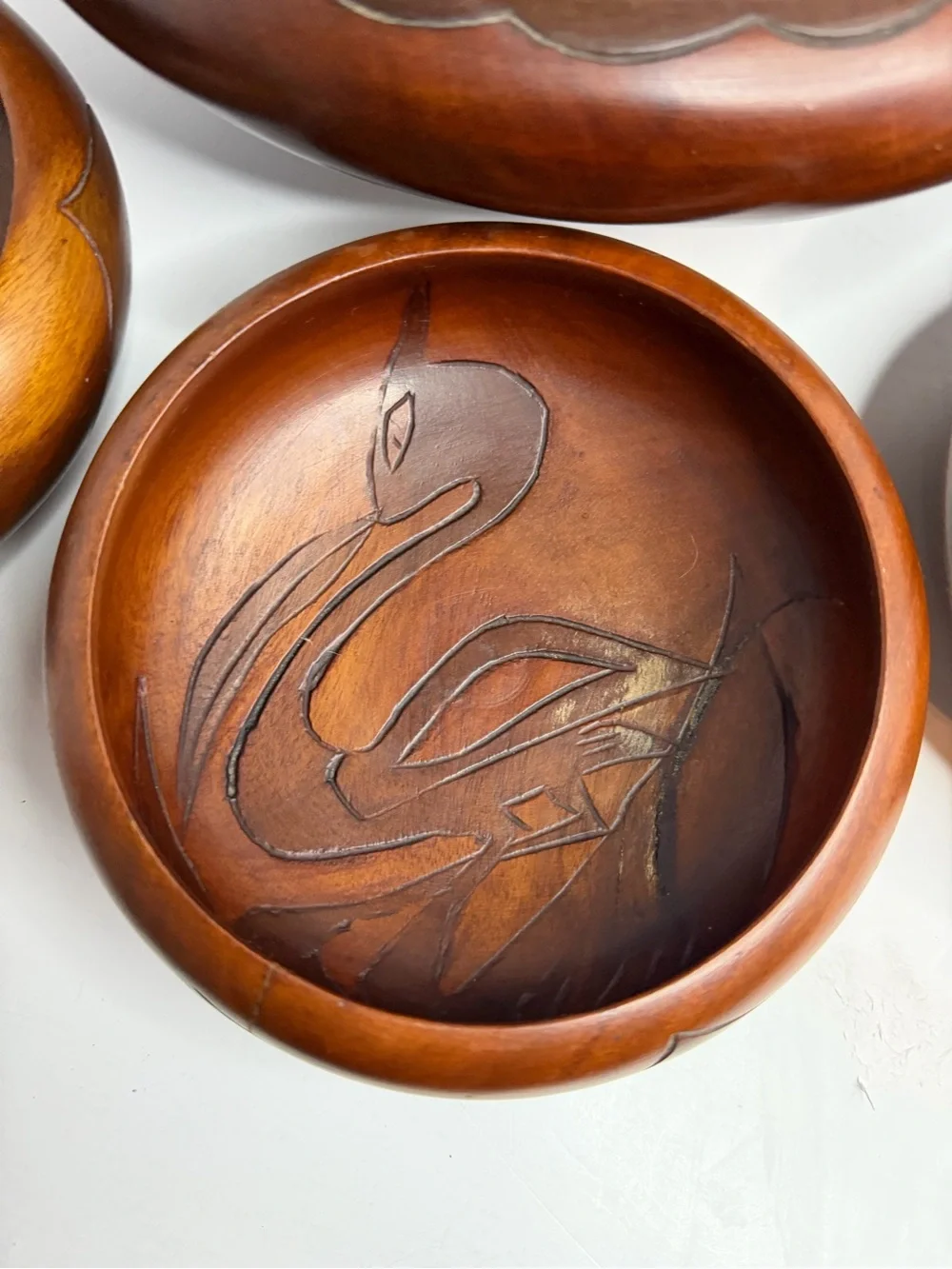 Mid-Century Modern 5-Piece Hand-Carved Mahogany Serving Set Salad Stunning Vtg